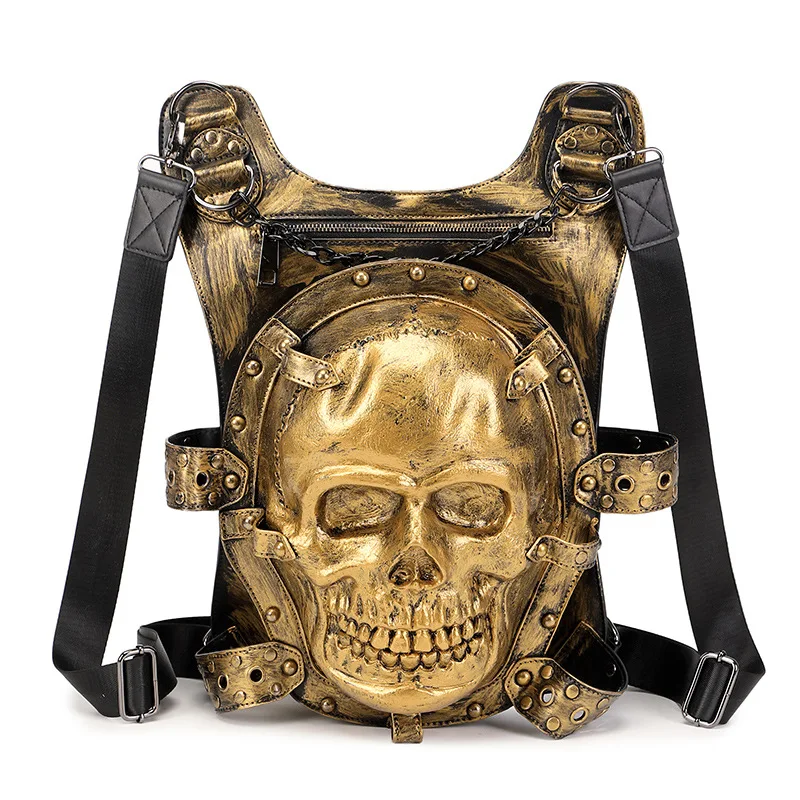 

3D Skull Motorcycle Backpack Riding Equipment Gear Duke Punk Rock Skull Rivet Chain Bags Fashion