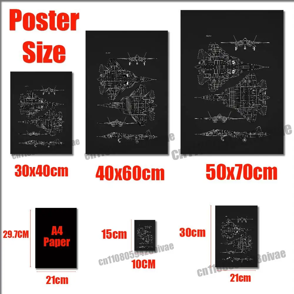 Fighter Plane F-F-22 S-SU-57 Raptor Poster Wall Murals For Home 21x30cm Self-adhesive Decoration Sticker Playbill Cover