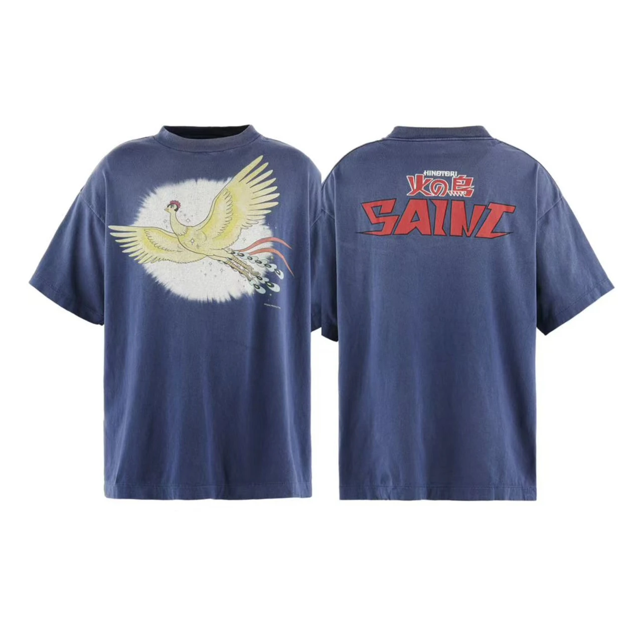 Washed Blue SAINT Phoenix With Wings Spreading T Shirt Men Women Best Quality 2026ss Tee Tops T-Shirt