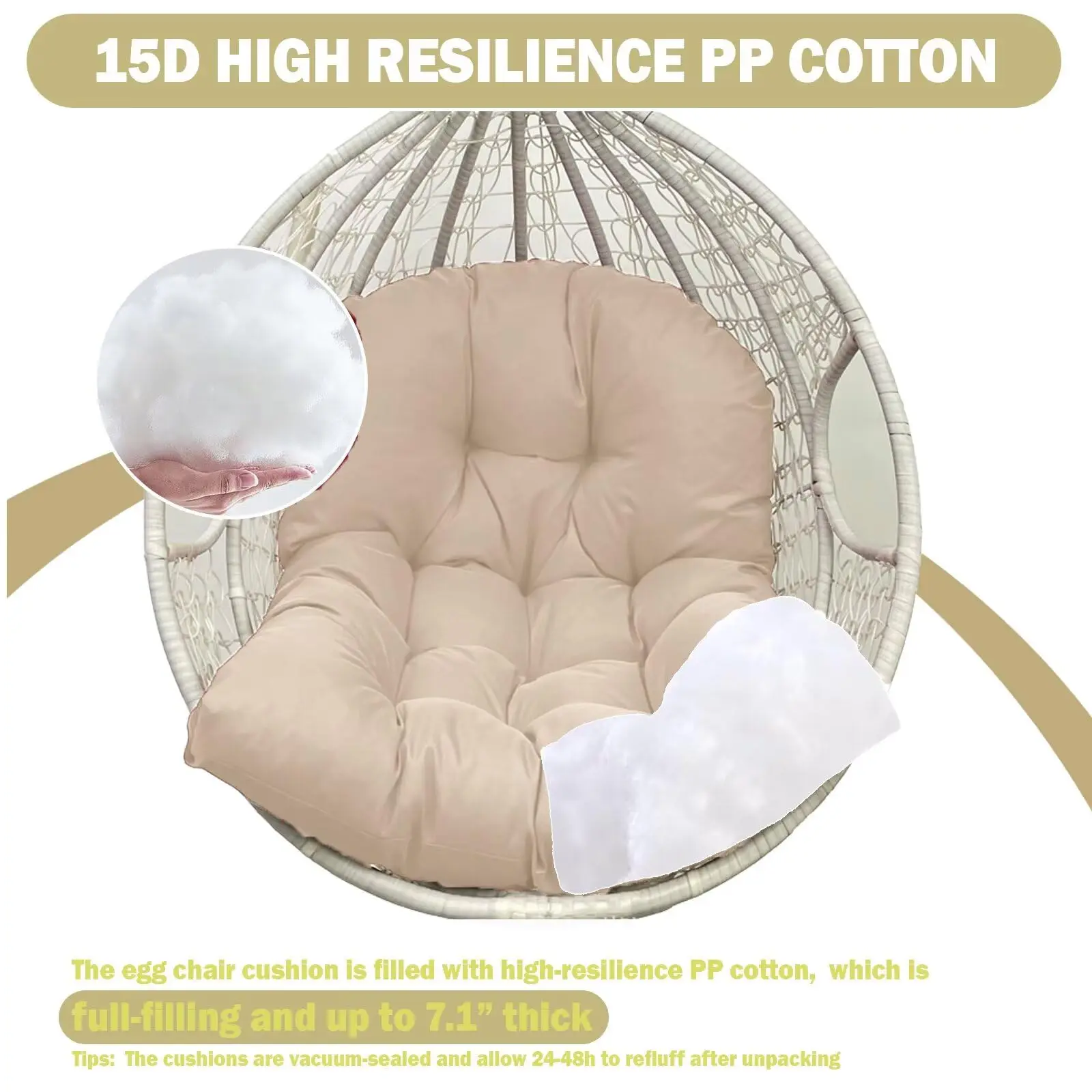 Egg Chair Cushion Thick Hanging Hammock Chair Seat Cushion with Detachable Back Pillow for Patio Garden Indoor Outdoor Swing