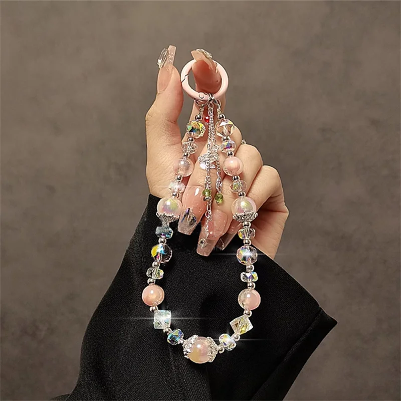 الفاخرة الراقية عقد بحلية متدلية على شكل فراشة كريستال الخرزة اليد سلسلة المعصم قصيرة معلقة حبل مع كليب جراب هاتف مفتاح سلسلة حقيبة قلادة #3