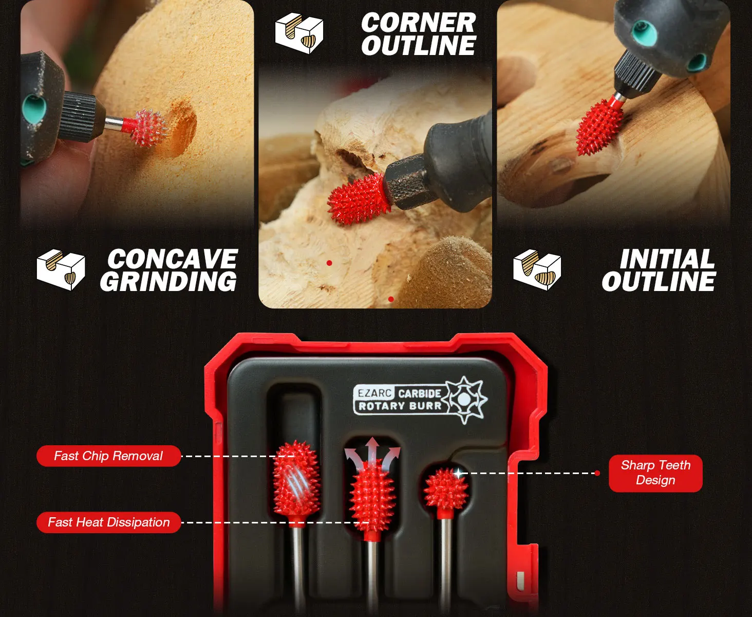 EZARC Wolframkarbid-Rotationsfräser für Holzschnitzerei, 1/8" Schaft, Entfernungswerkzeug für Holz, Glasfaser, Schaumstoff, Gummi, Kunststoff, grob, schnell – Detail 3