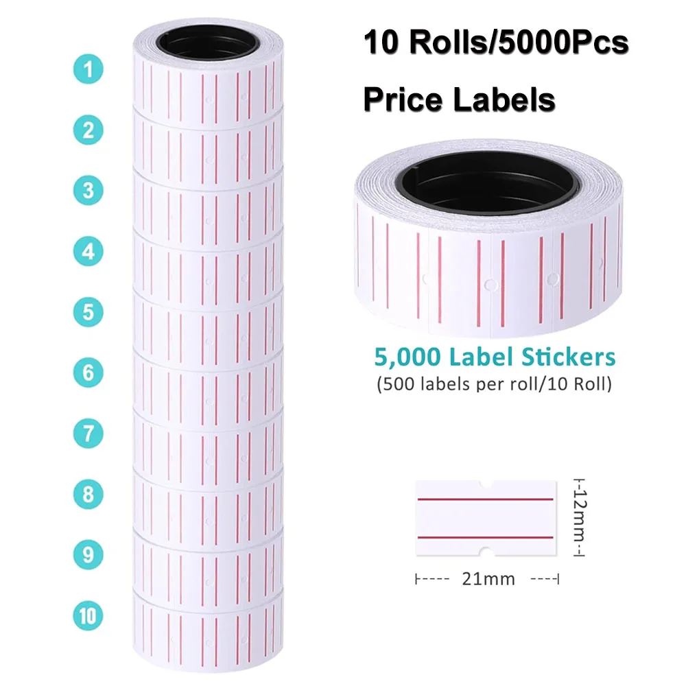 10Rolls MX5500 Price Tag Label Stickers Label Coding Paper Roll for Supermarket Commodity Price Label Coding Machine Price Paper