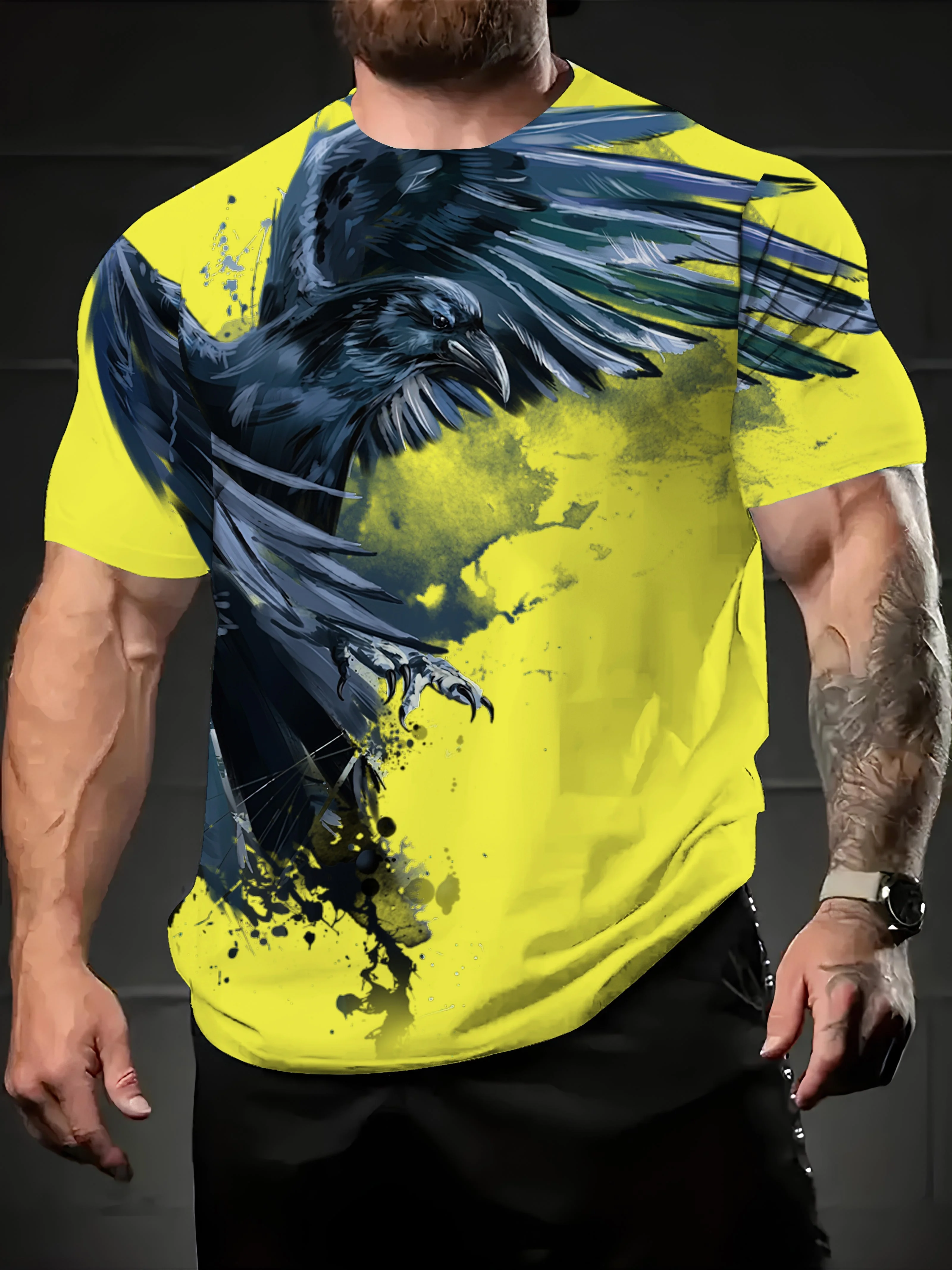 Animal Men's T-shirt 3D Eagle Print Men's Tops Casual Short Sleeve Simple T-shirt Summer Round Neck T-shirt Men's Ultra Clothing