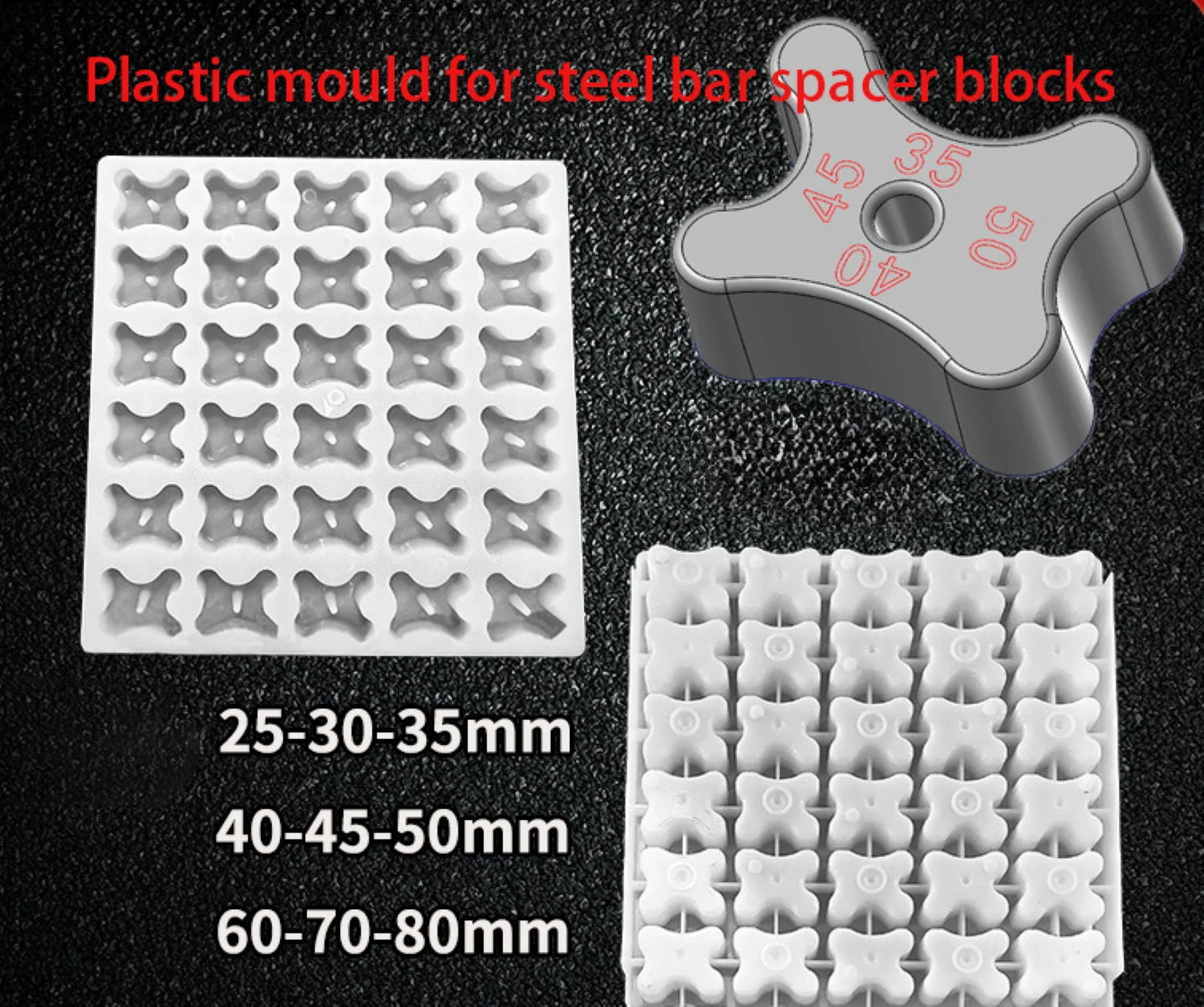 Plastic Mold for Cement Spacer Block, Reusable Concrete Rebar Protective Cover Pad Form, Quatrefoil Shape for Construction