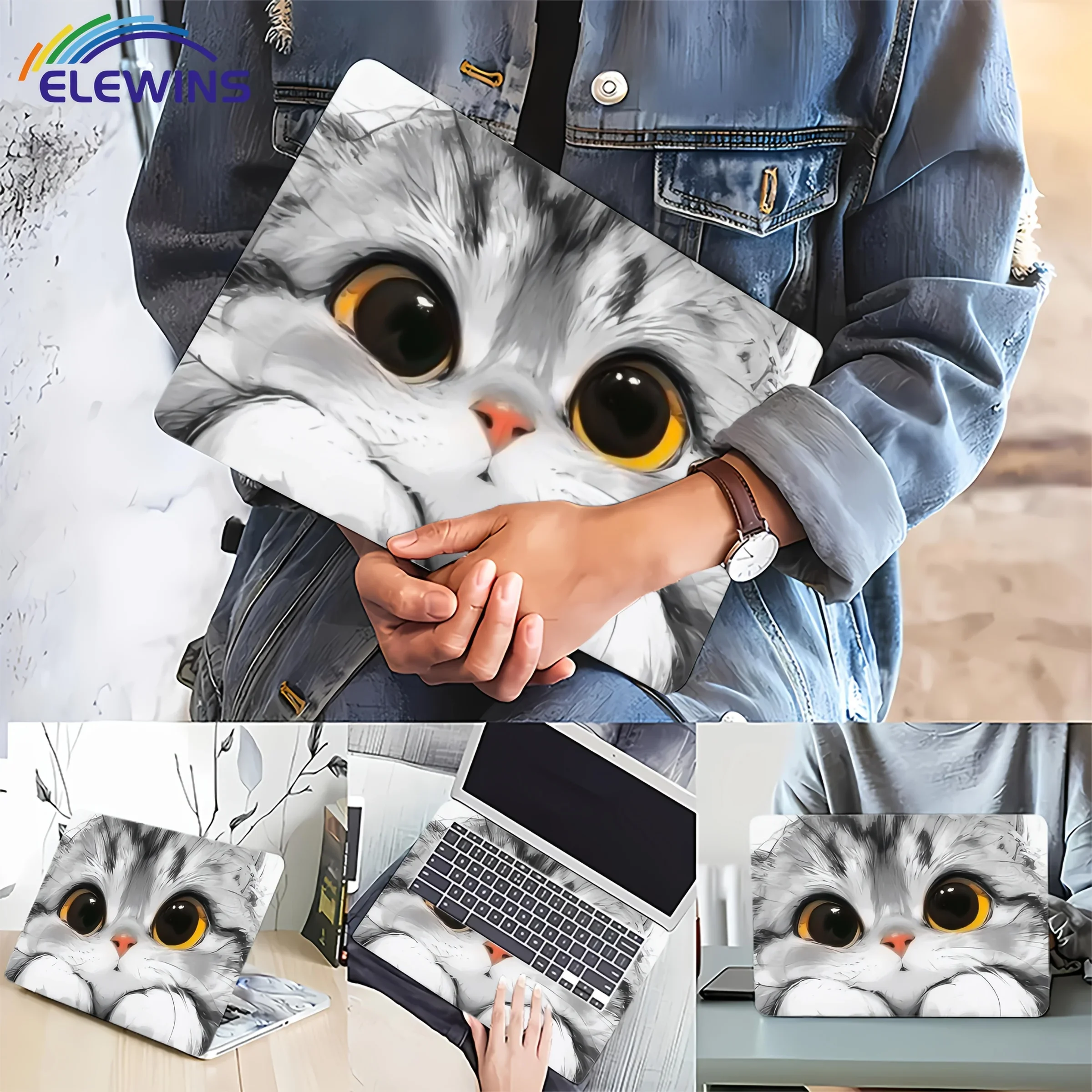 

2 упаковки, чехол с рисунком милого кота для ноутбука, универсальная наклейка на кожу ноутбука, декор для ноутбука, холодильника