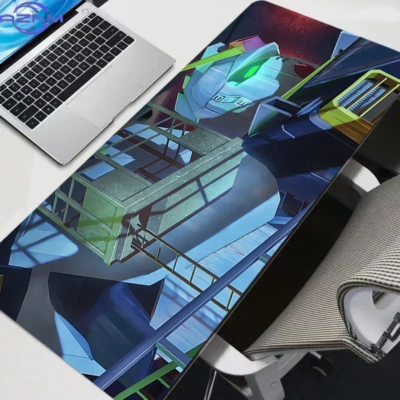 Anime Blue White Mecha Robot Dark Grid Background Print Mouse Pad, Rubber Non-Slip Base, Smooth Surface for Gaming and Office De