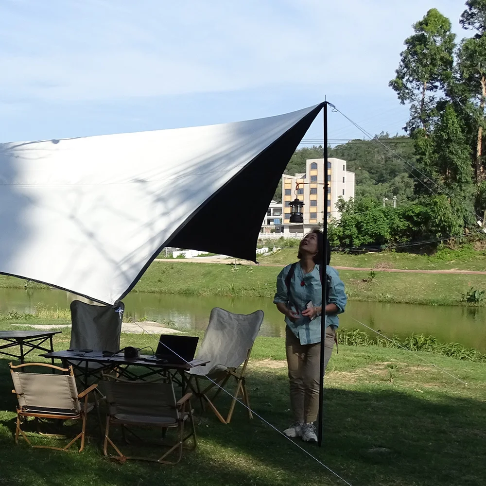 2.4m Tarp Poles 240cm Heavy Duty Outdoor Camping Pole Support Adjustable Tent Rod Thicken Steel Canopy Awning Frame Black Coated