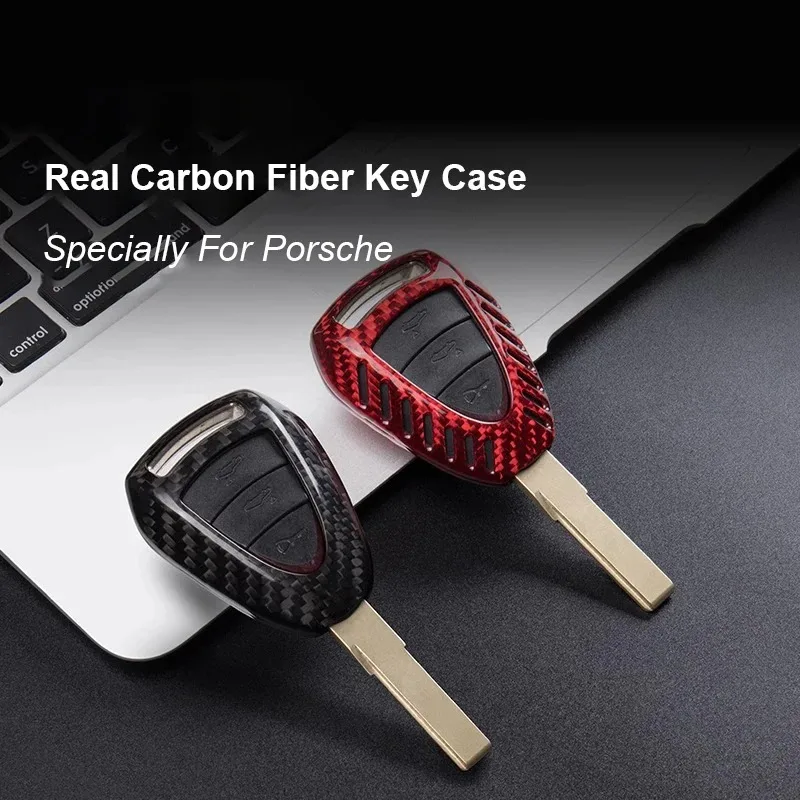 For Porsche Carrera 911 997 Boxster S 2S 4S Turbo Cayman 996 Cayenne Real Carbon Fiber Car Key Case Cover