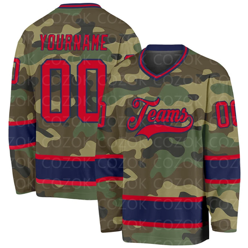 Custom Camouflage Red Hockey 3D Print You Name Number Men Women Ice Hockey Jersey Competition Training Jerseys