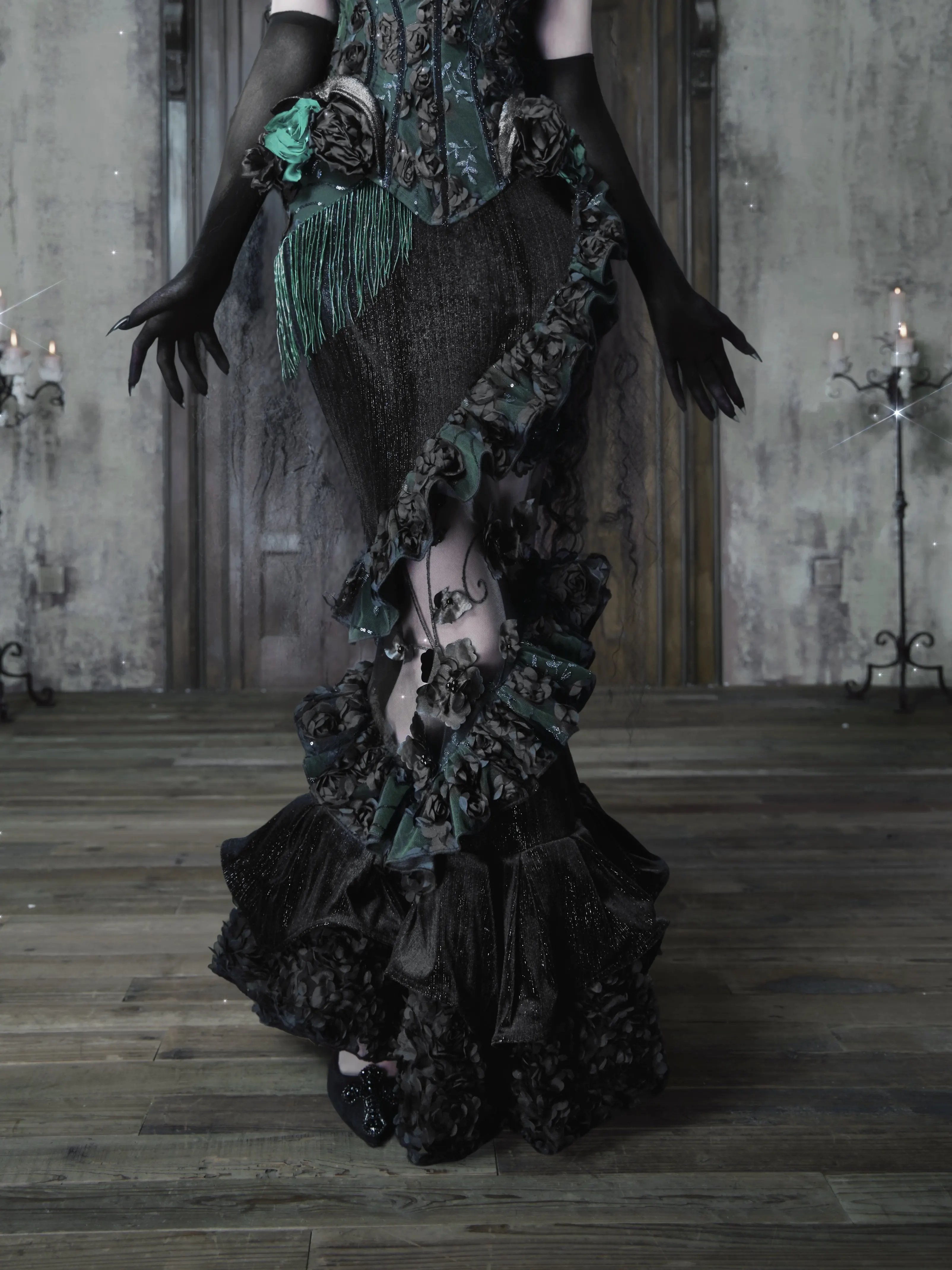 Blood Supply Original Gothic Embroidery Velour Mermaid Skirt Halloween Party Palace Lace Patch Slim Trumpet Winter Skirts