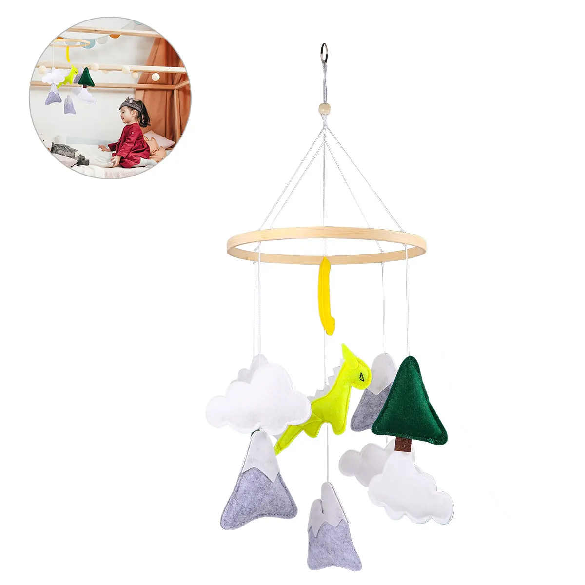 

Dinosaur Wind Chime Baby Bed Ornament Hanging Rattles Felt Cloth Educational Pacification Gifts Infant Toys Bedside Ring Bell