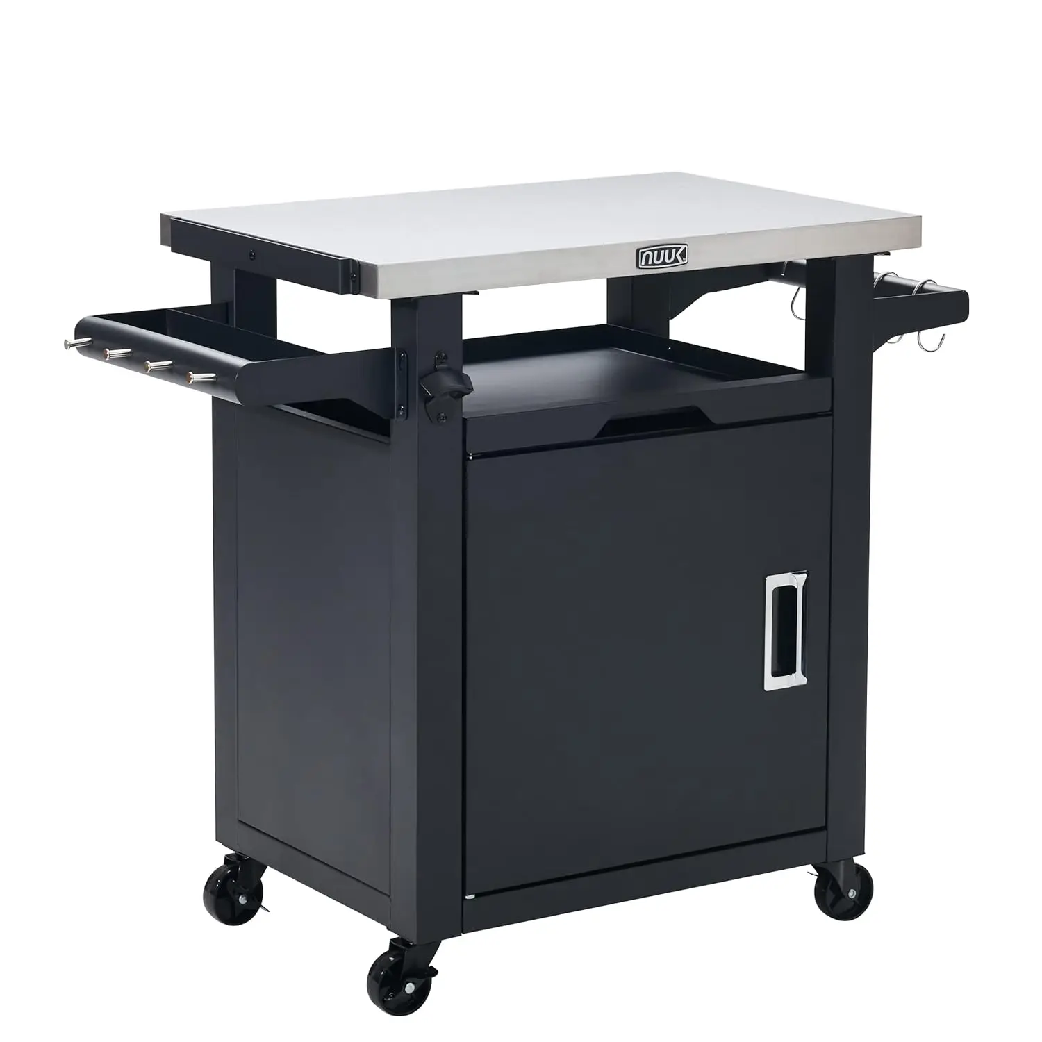 

Outdoor Rolling Prep Station, 20" x 30" Stainless Steel Kitchen Storage Island with Enclosed Cabinet and Storage Dra