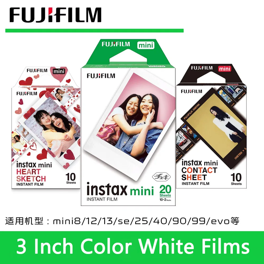 3 Inch Fujifilm Instax Mini 12 11 9 Color White Films 10-20 Sheets For Instant Camera 13 7+ 8 25 40 70 90 EVO Link Photo Paper