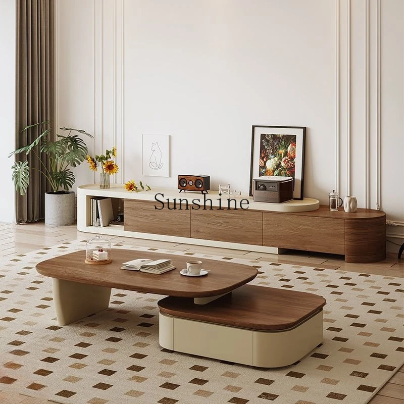 

Medieval style light luxury high-end living room home storage telescopic TV cabinet