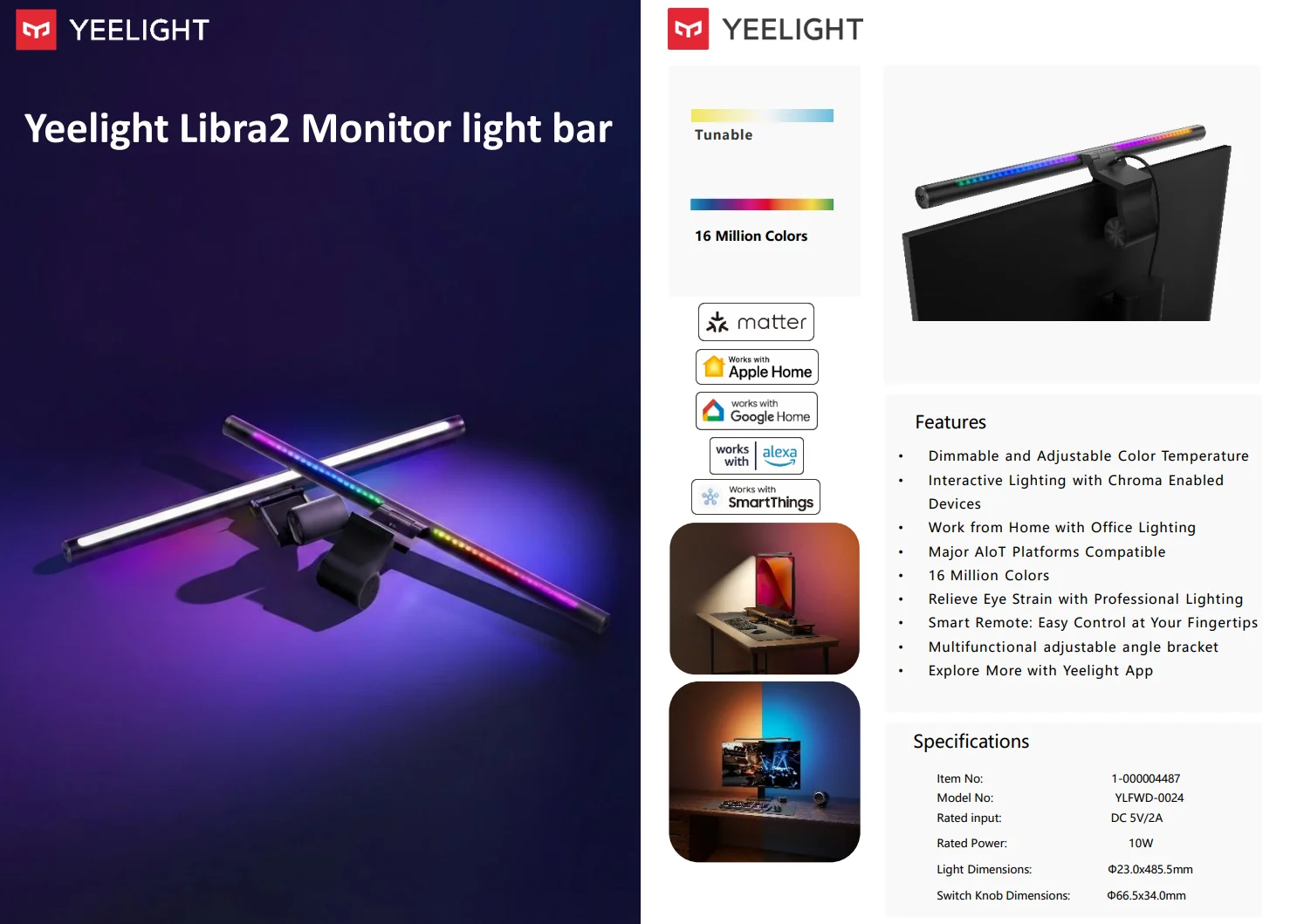 Yeelight Libra 2 Monitor Light Bar LED RGB Backlight Dimmable Music Sync USB Type-C Remote App Voice Control Eye Care Gaming Off