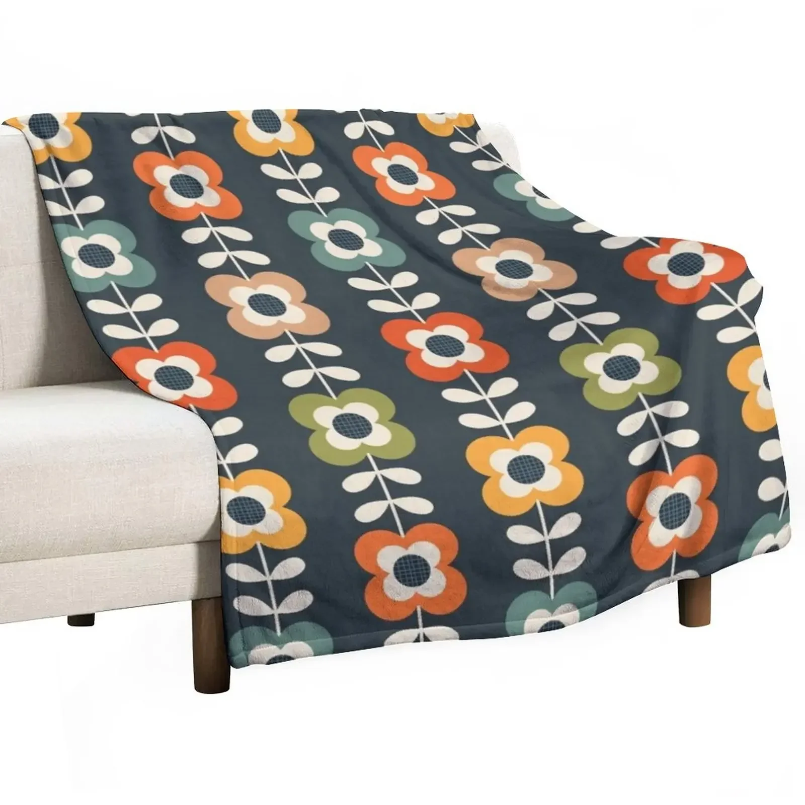 

Mod Flowers in Retro Colors on Charcoal Throw Blanket Loose Decorative Beds Blankets