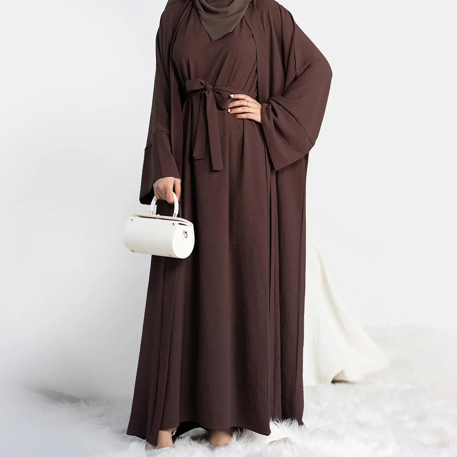 2-teiliges passendes muslimisches Set, Hijab-Kleid, schlichtes Eid-Abayas für Frauen, Dubai, offene Abaya, Türkei-Innenkleider, afrikanische