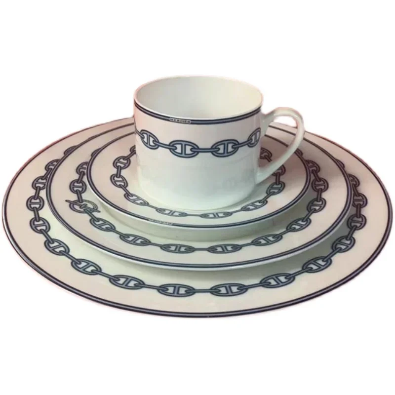 European-Style Ceramic Western Cuisine Plate Four-Piece Set Steak Plate Coffee Set Afternoon Tea Cup and Saucer Tableware Simple