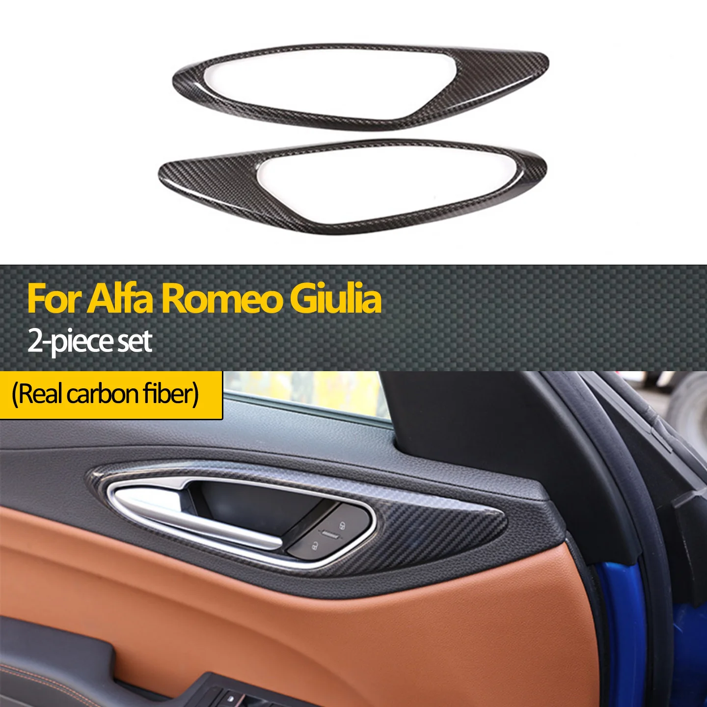 

4 Pieces Real Dry Carbon Fiber Inner Door Handle Frame Decorative Covers Car Stickers for Alfa Romeo Giulia Interior Accessories