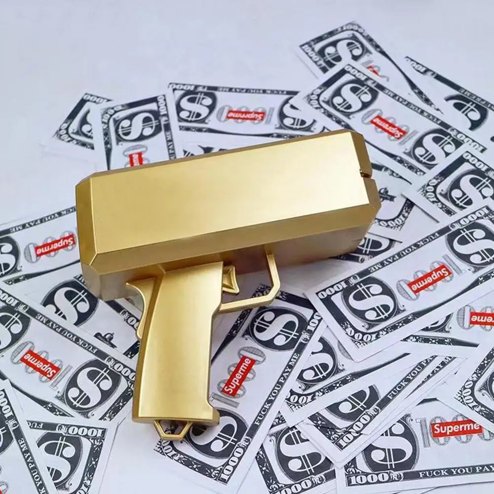 Lustige Regen Geld Gun Spielzeug Mit 100 PCS Bills Outdoor Banknote Gun Spielzeug Bargeld Kanone Für Geburtstag Hochzeit Weihnachten Party liefert