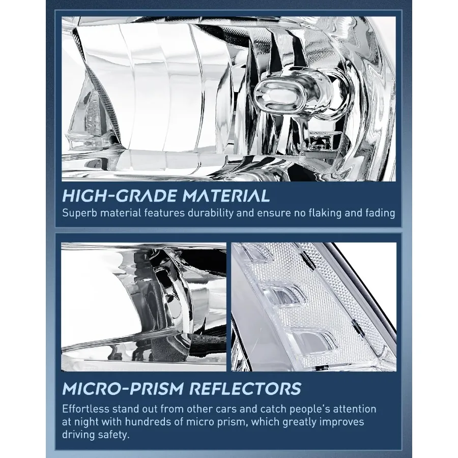 2009-2018 램 1500 2500 3500 픽업 트럭용 헤드라이트 어셈블리, 쿼드 디자인 크롬 하우징, 클리어 코너 및 렌즈 교체