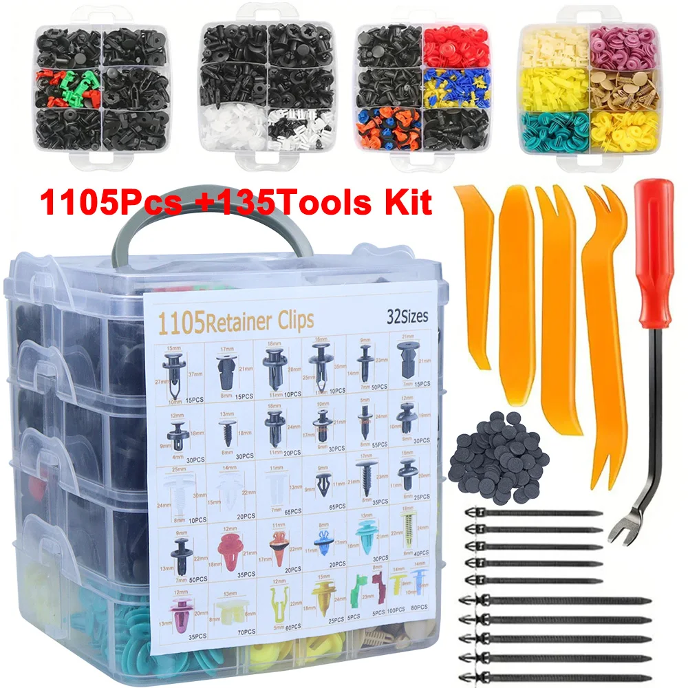 

1240-1105Pcs Car Fastener Clips Kit Fender Rivet Clips Auto Body Push Retainer Pin Rivet Bumper Door Trim Panel Retainer Repair