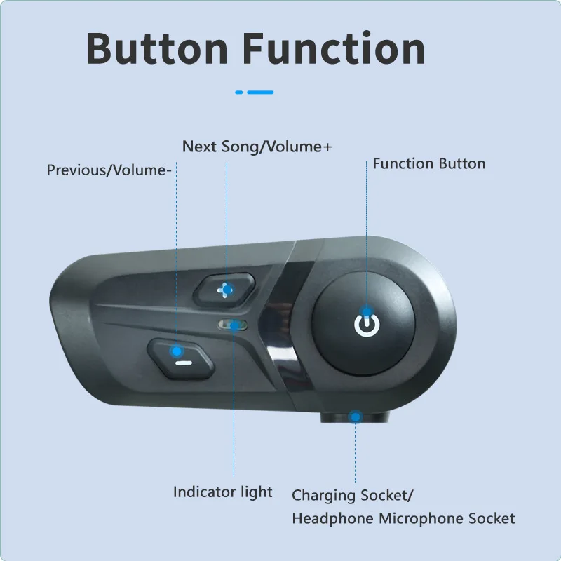 Bluetooth Motorcycle Earphone Conversation Play Music Wireless Rechargeable Rider Headset IPX6 Waterproof Connect Two Devices