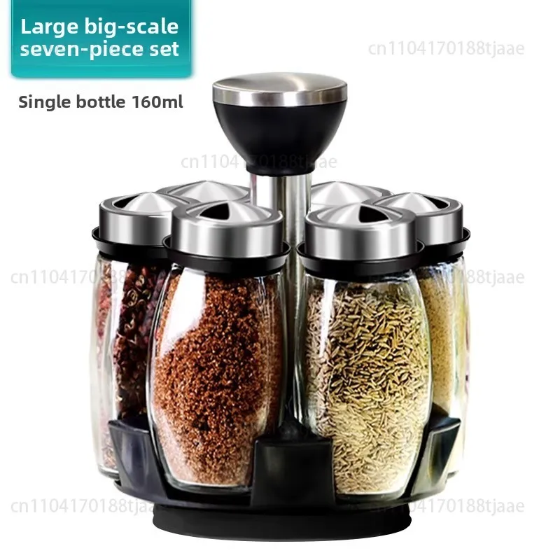مجموعة صناديق توابل دوارة، تخزين المطبخ، جرة ملح، توابل، جرة منزلية محكمة الغلق، مجموعة كبيرة مكونة من 7 قطع #4