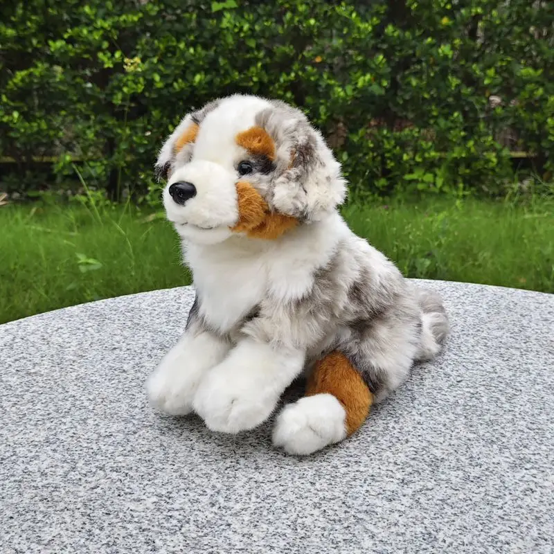 L26cm bonito simulação pastor australiano boneca de pelúcia flor cão brinquedos crianças presentes aniversário