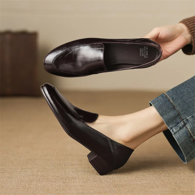 New Spring/Autumn Split Leather Women Shoes Fashion Round Toe Shoes for Women Low Heels Women Pumps Handmade Loafers
