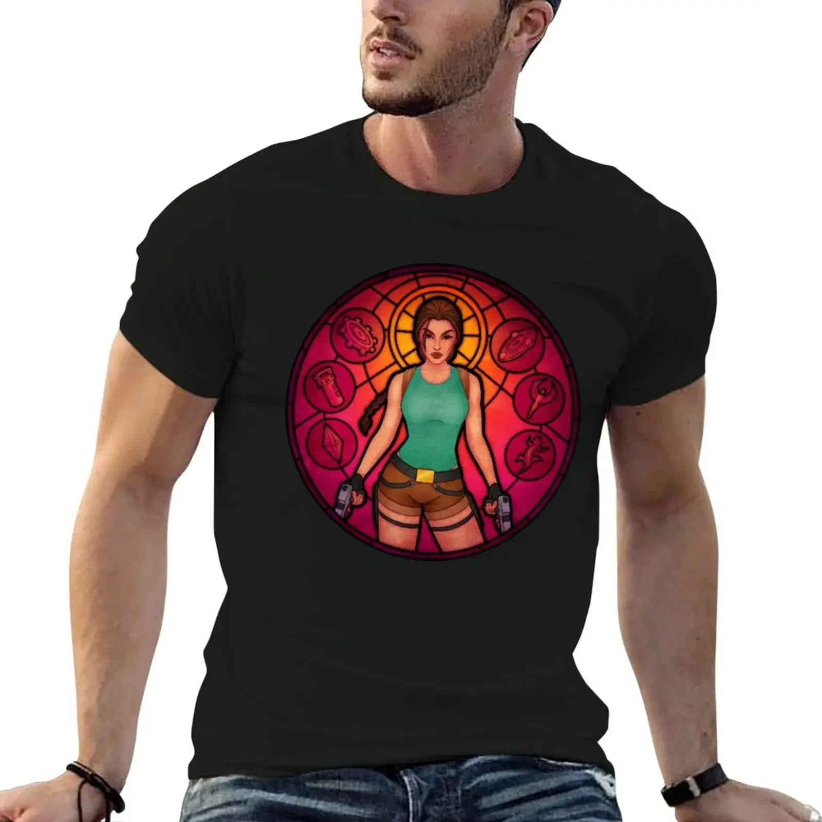 Tomb Raider Stained Glass Window T-Shirt essential t shirt anime stuff street wear mens plain t shirts