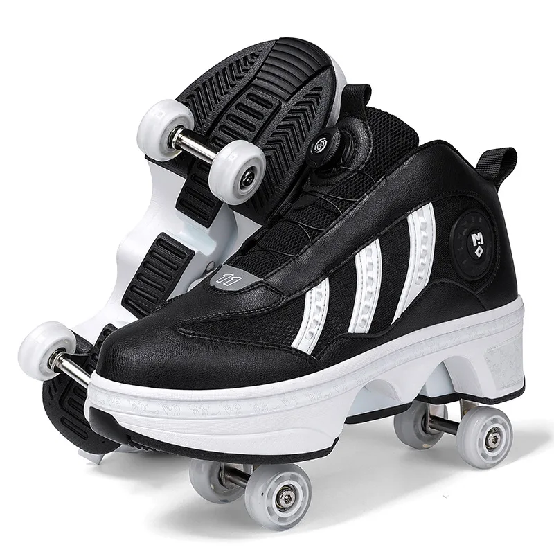 Fashion Deformation Roller Skates Shoes Four-Wheels Parkour Roller Skates Women Men Roller Shoes Children Adult Running Sneakers