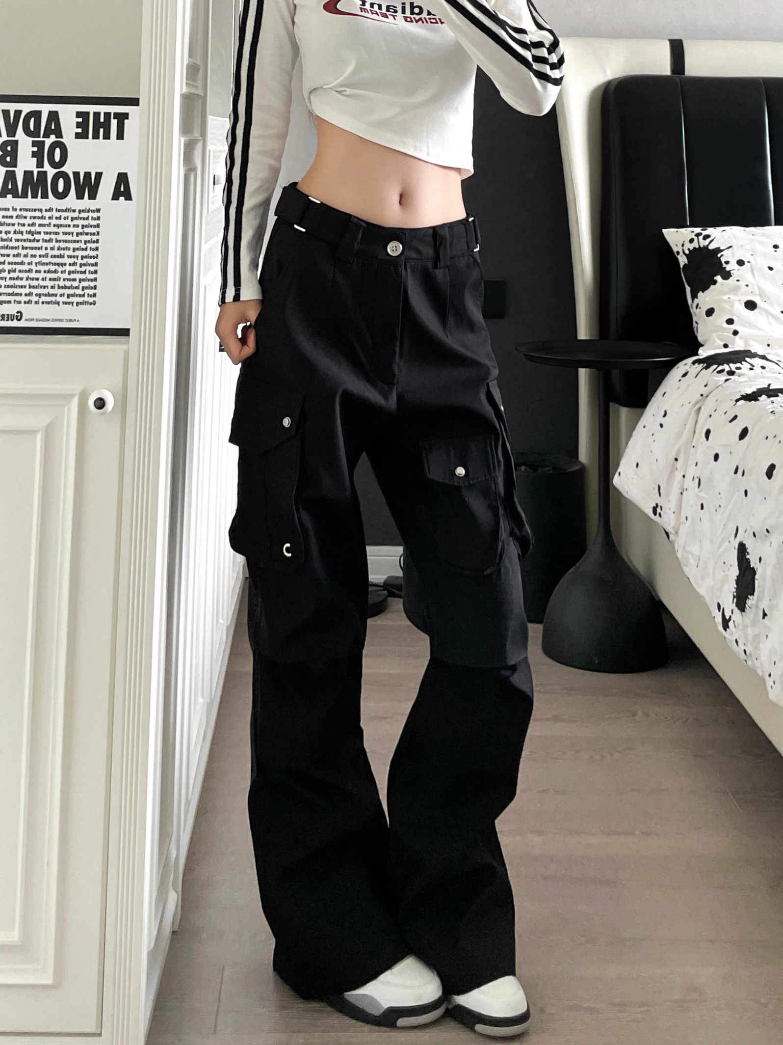 

Casual Bla Workwear Pants Men's Loose Drapey Sle Street Faion Vibe Windbreaker Trousers Youthful Spring Autumn Wear