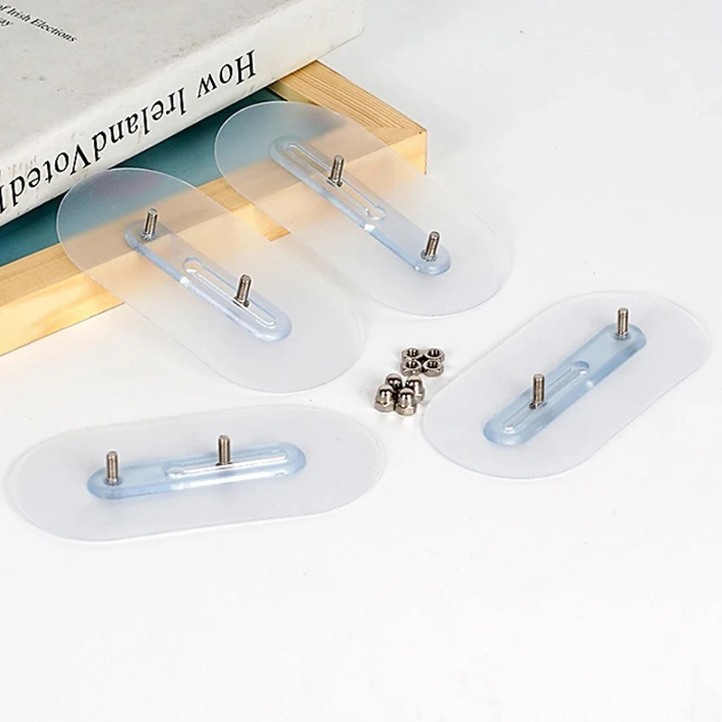  2PCS Transparent Strong Screw Wall Hook Stickers Self-adhesive Double Nails Adjustable Hook Waterproof Kitchen Bathroom Holder
