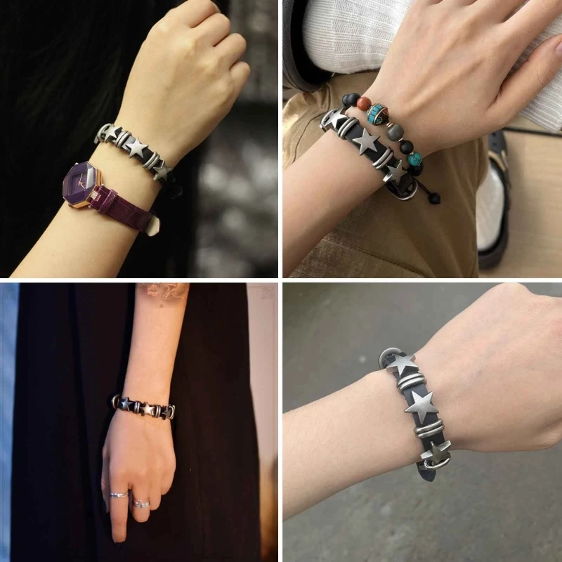 Goth Vintage Star Leather Alloy Bracelets For Women Men Gothic Retro Couple Bracelet Rock Party Jewelry Accessory Decor
