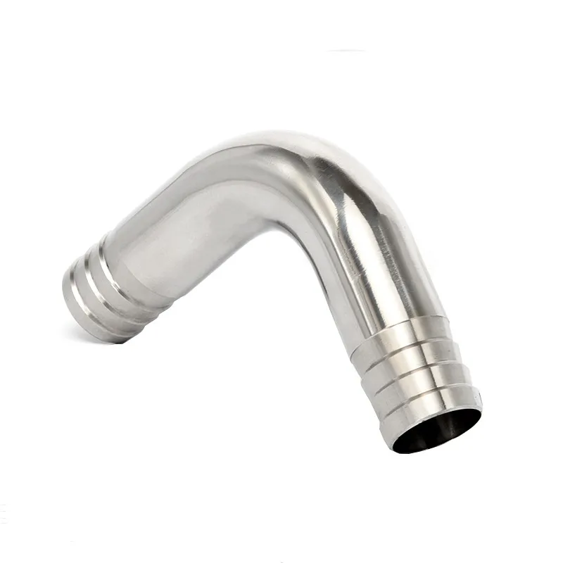 Fit Tube I.D 19/25/32/38/45/51/57/63/76mm Hose Barbed 304 Stainless Steel Sanitary 90 Degree Elbow Pipe Fitting 5.0