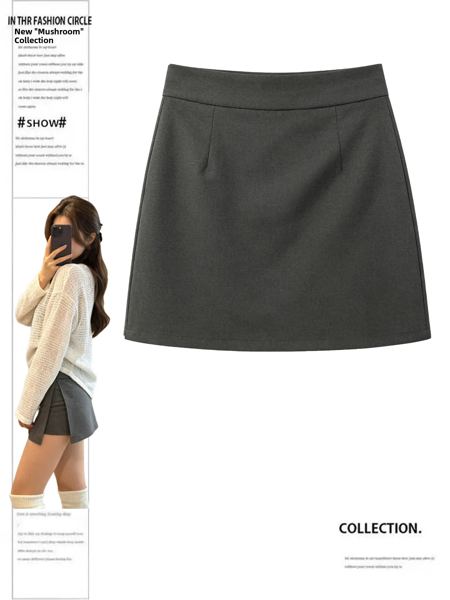

High Waist A-Line Skirt Grey plus Size Women's Fashion Summer Slimming Versatile Split Casual Straight Cut Commute