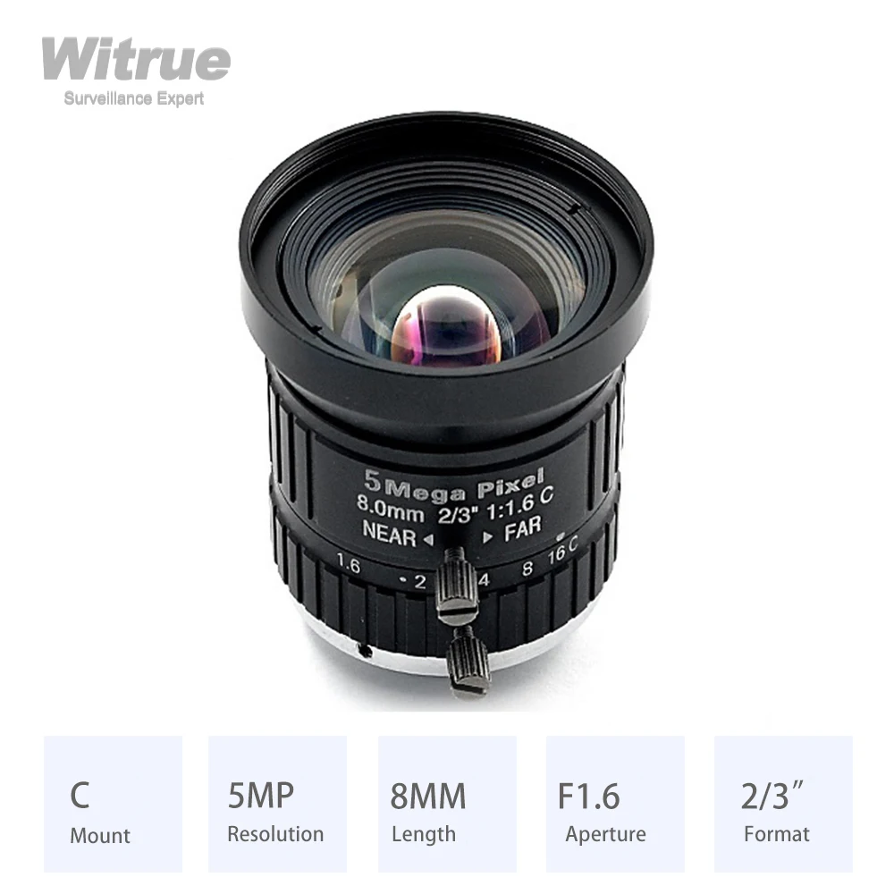 HD Lens 5Megapixel 8MM C Mount Aperture F1.6 Format 2/3