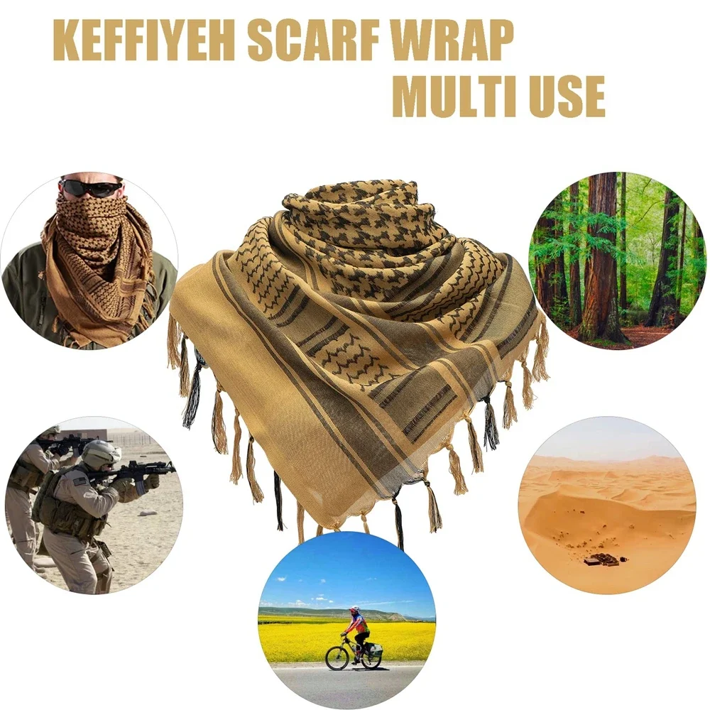 Arab Tactical Shemagh Military Scarf Outdoor Hiking Army Desert Scarves Windproof Scarf With Tassel Muslim Hijab for Men Women