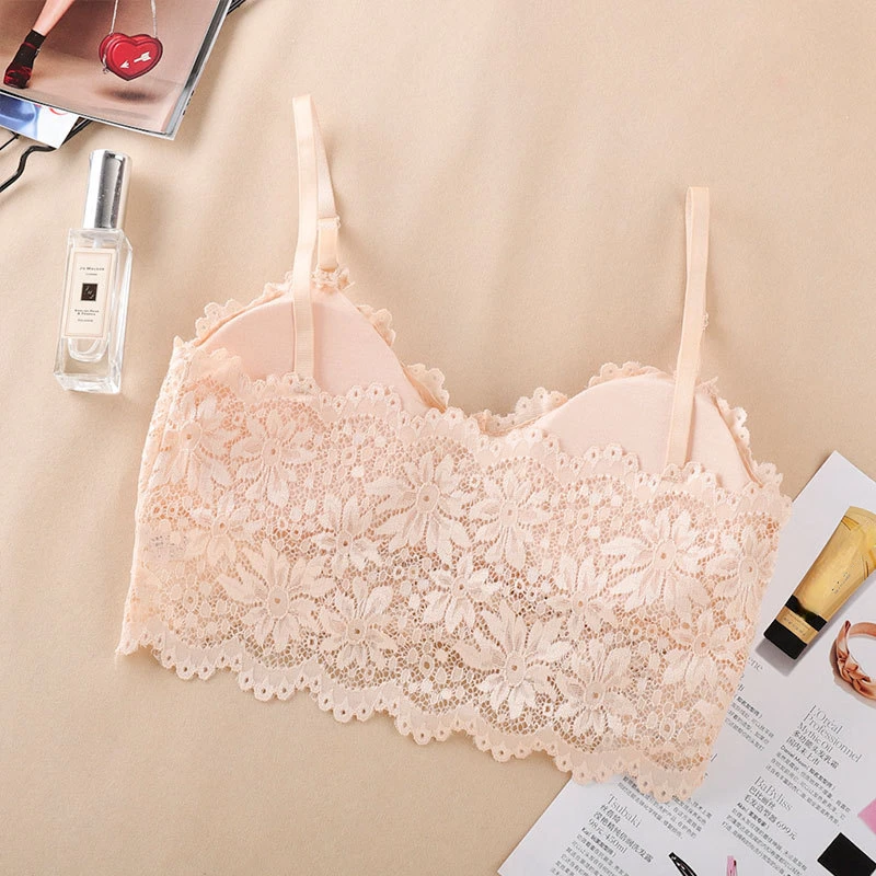 Lace Bra for Women Sexy French Lingerie Bralette Seamless Crop Top Corset Unwired Underwear Female Intimates Embroidery Tube Top