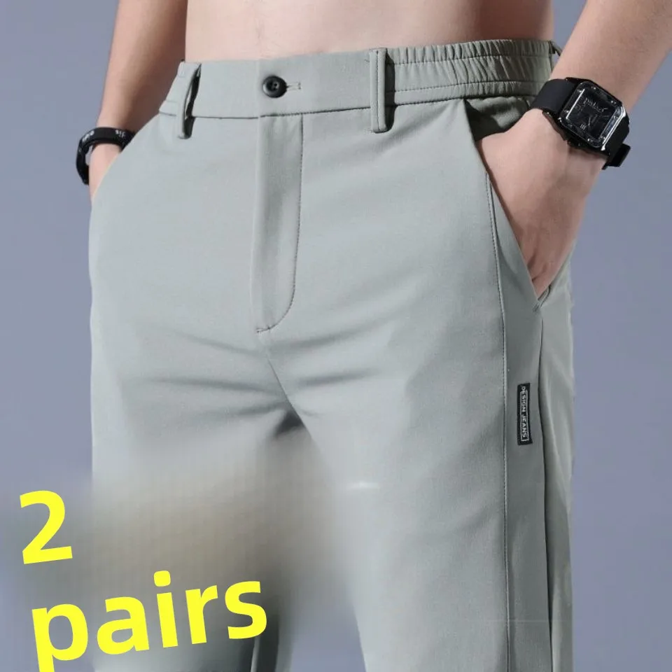 

Ice Silk Men's Casual Pants Summer Thin Straight Leg Busin Casual Work Trousers Faionable Polyester Cosite Fiber