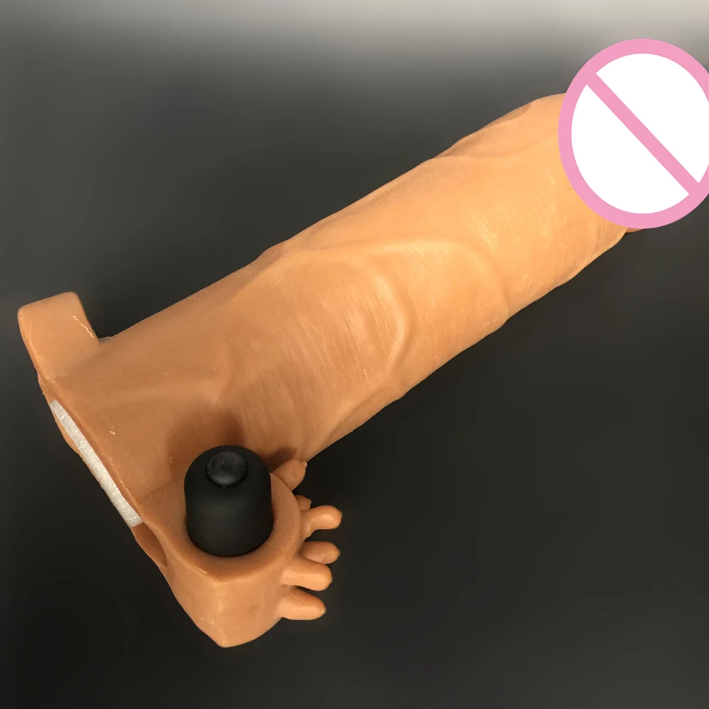 8.5 inches L  realistic penis sleeves enlargement solid head extend condom penis extender with bullet sex products for man