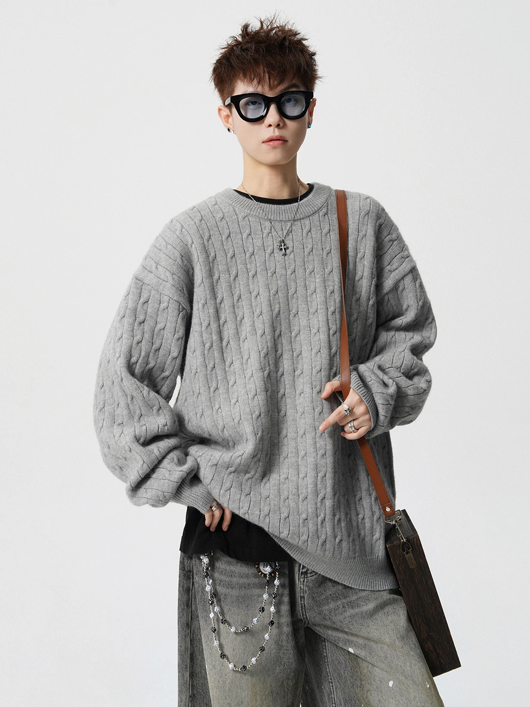 

Мужской зимний повседневный свитер из полиэстера с круглым вырезом, свободного кроя, с длинными рукавами, вязаный, модный, для ношения под одеждой