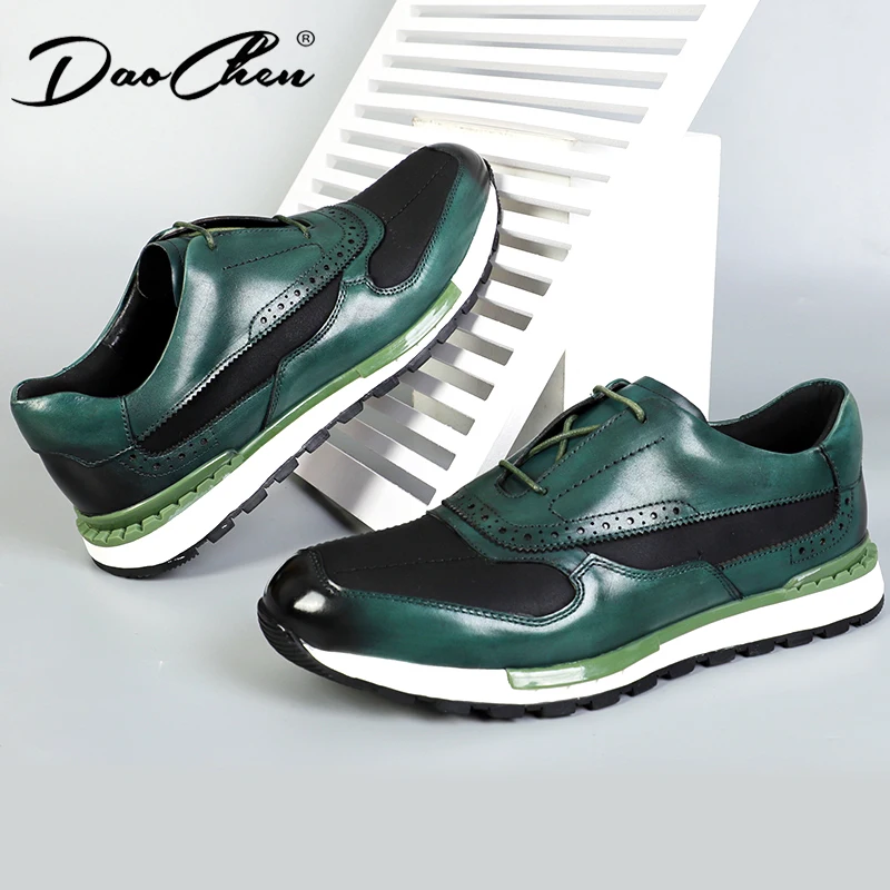 DAOCHEN FASHION DESIGNS MEN CASUAL SHOES GREEN RED WHITE PACTCHWORK SUEDE LACE UP MENS DRESS SHOES SNEAKERS LEATHER SHOES MEN