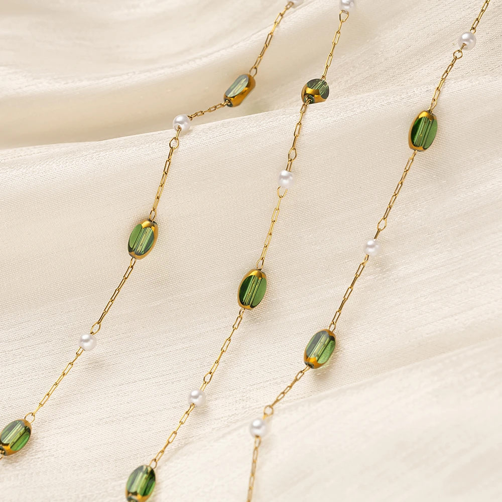 1Meter Stainless Steel Green Bead Link Extender Chain For DIY Necklace Bracelet Anklet Jewelry Making Supplies Accessories Craft