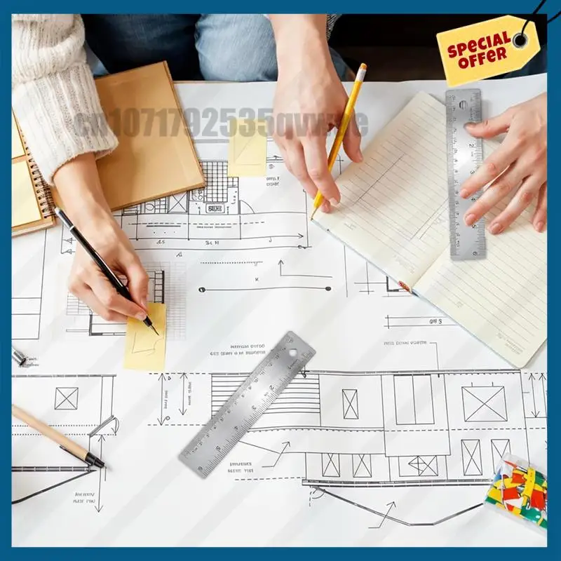 -A89Z 3피스 6인치 미끄럼 방지 금속 자 세트(코르크 베이스 포함) - 목공용 직선형 도구