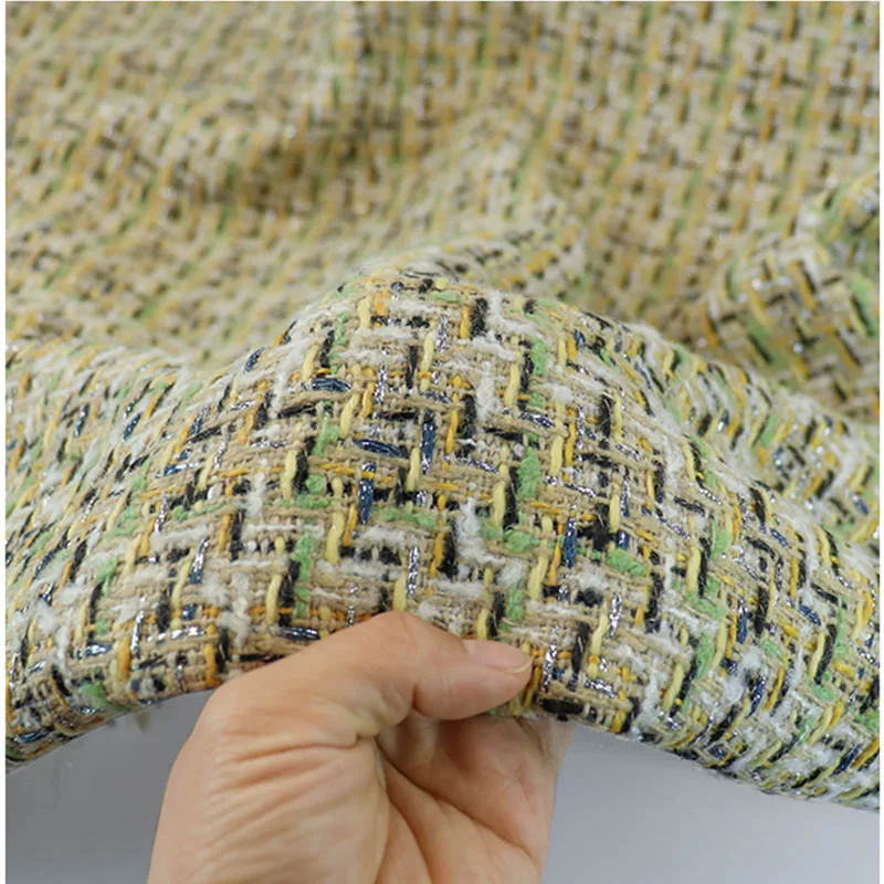 

Твидовая ткань в клетку, для пальто, платьев, одежды, юбки, шитье «сделай сам», плотная зимняя драпировка, голубая тканая ткань с золотой нитью