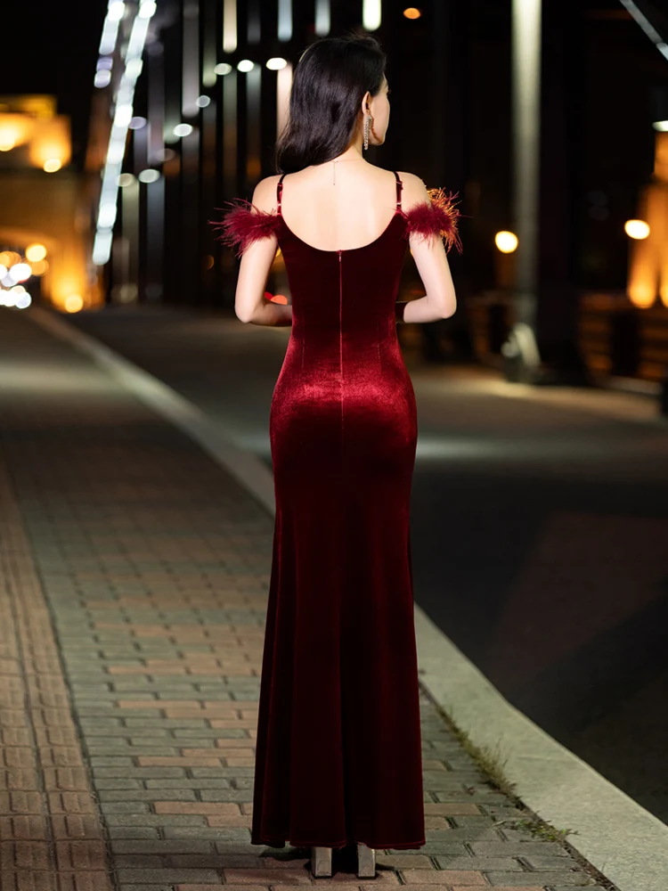 Eveningdress, women's new sexy and high-end banquet, black high-end temperament, suspender fishtail,host long dress, party dress