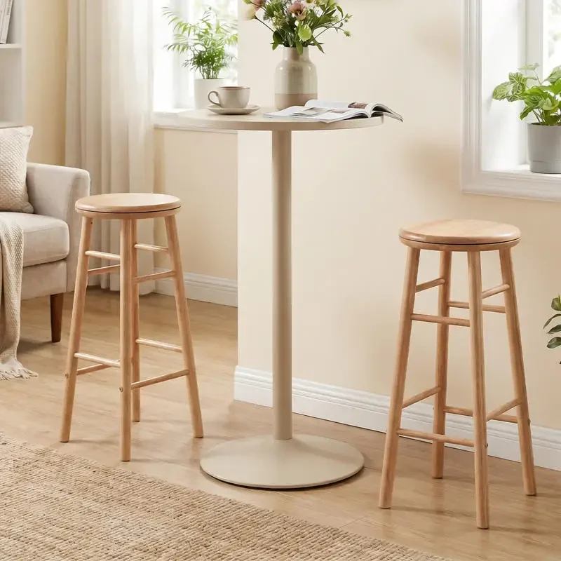 

29" Swivel Bar Stools Set of 2 with Footrests & Crossbars-Natural